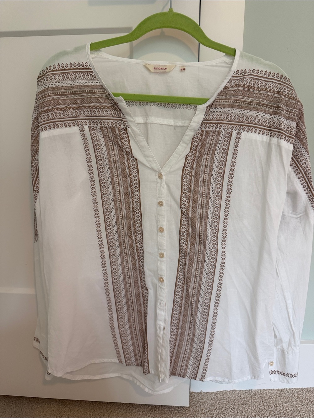 Sundance Petit 10 Bohemian Western Style White and Gold Women's Button Down Top